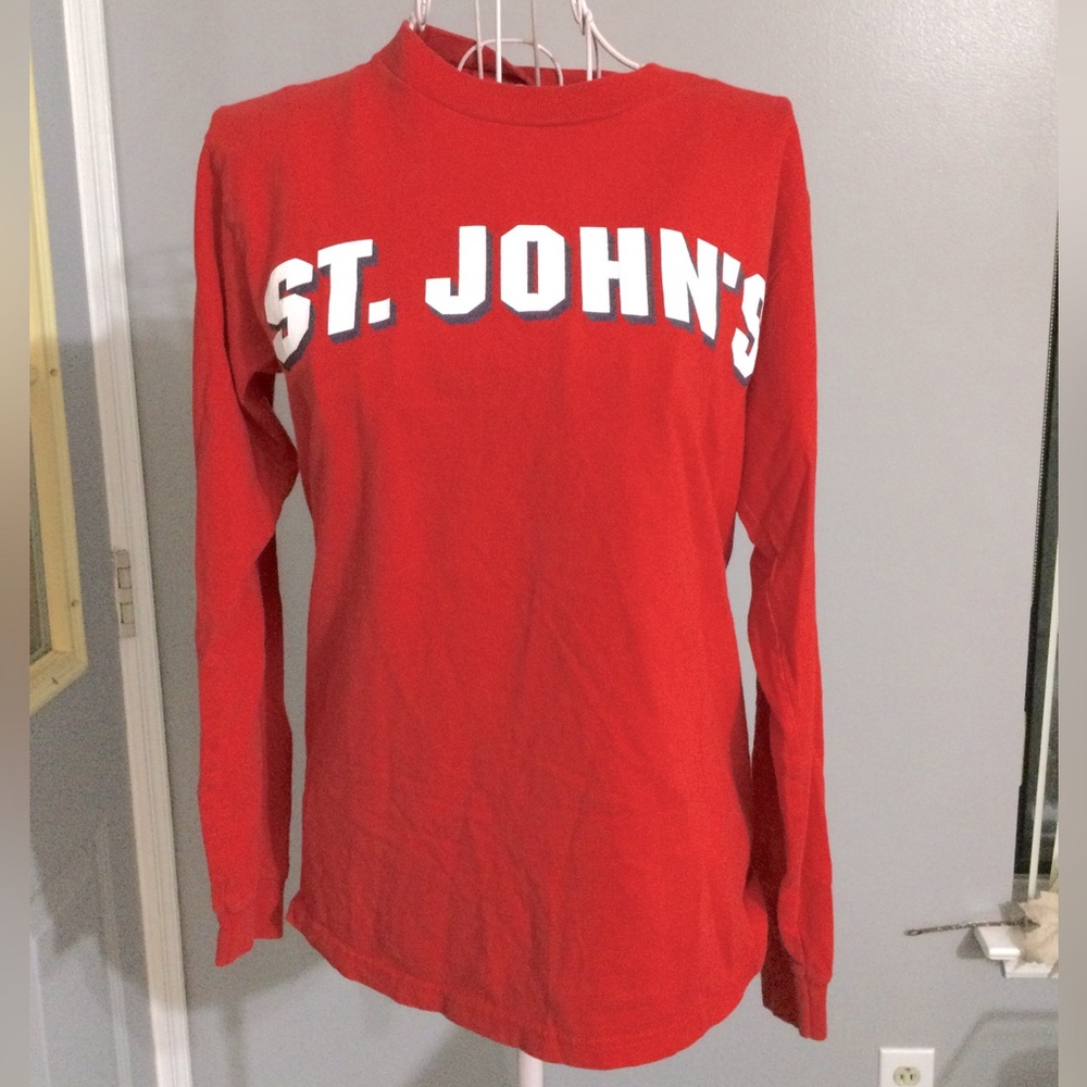 Delta Pro Weight Unisex red with white St. John’s logo long sleeve tee Shirt top